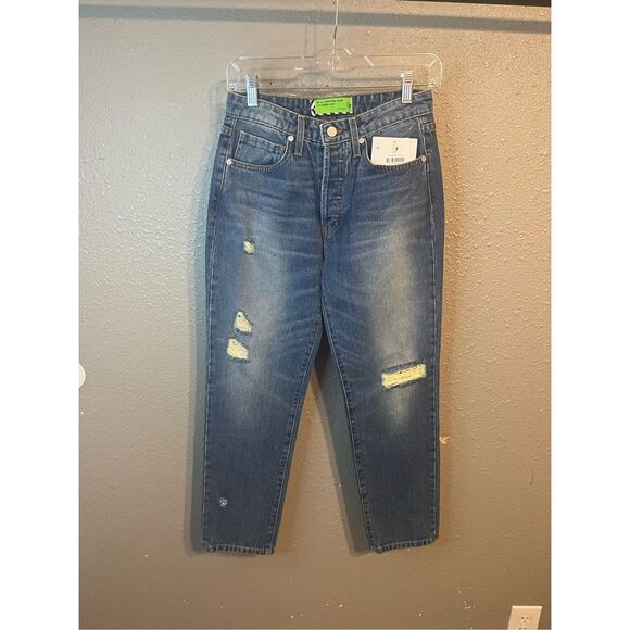 Free People x Sandrine Rose Women Sz 26 Blue Straight Leg Jeans $198 - Picture 1 of 7